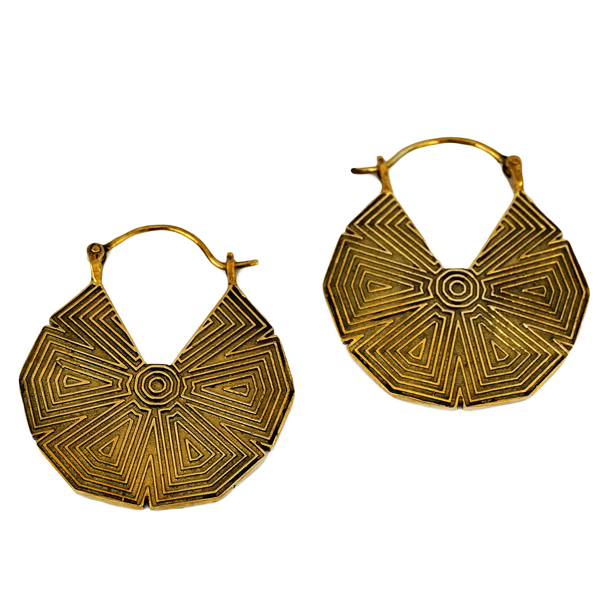 Brass star mandala hoop earrings