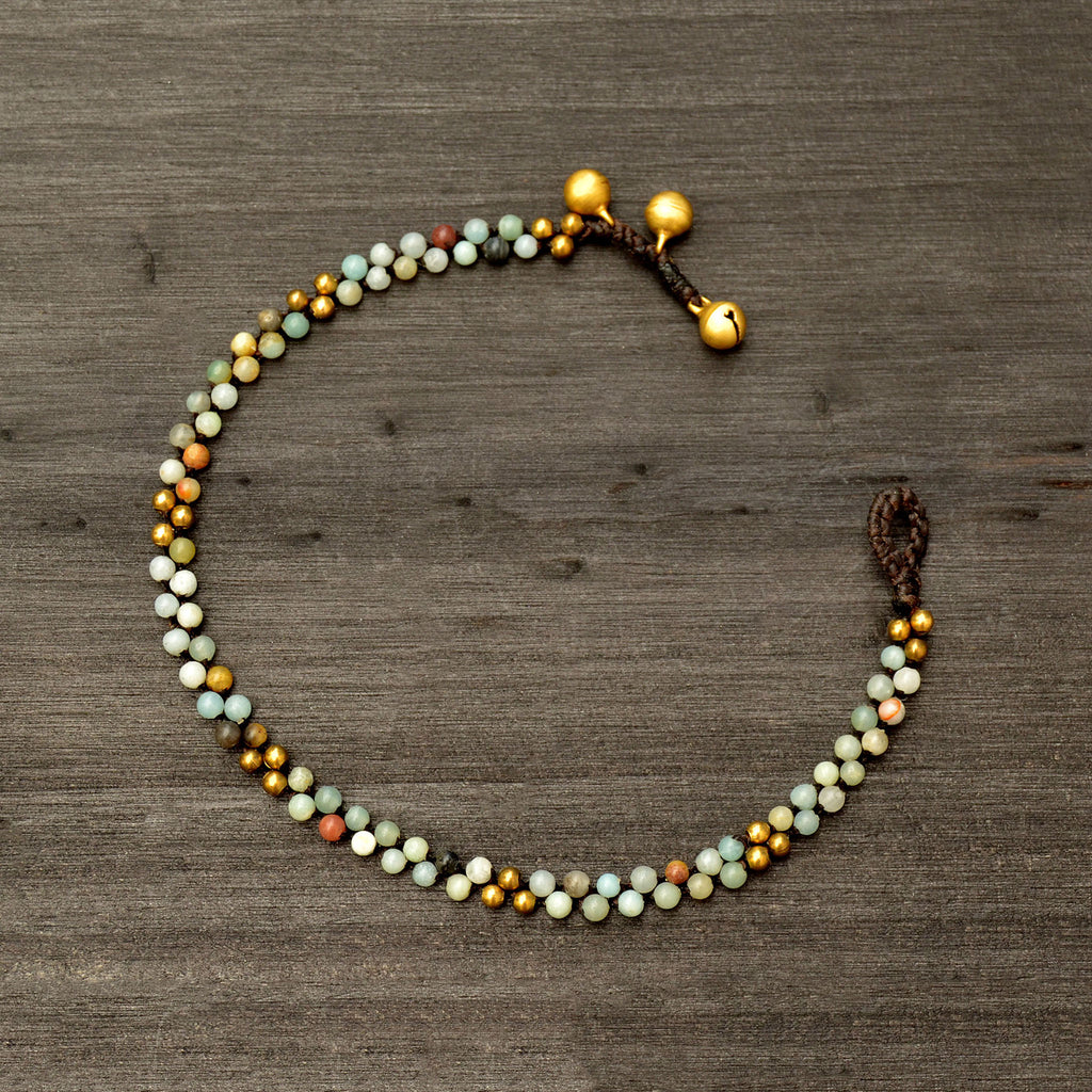 Stone and brass beads anklet