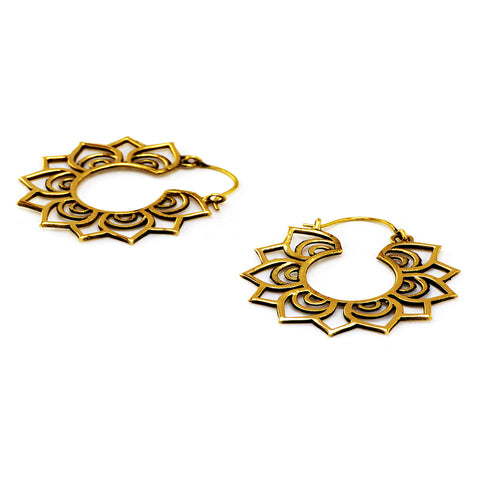 Brass Lotus Hoop Earrings