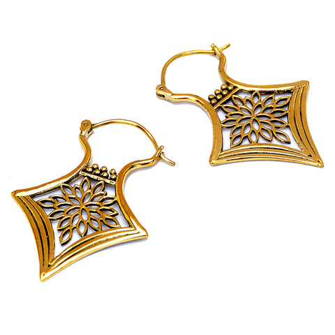 Brass ethnic floral earrings