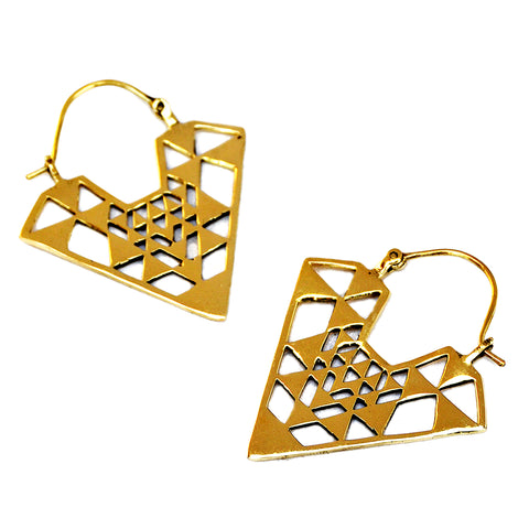 Aztec triangle brass earrings