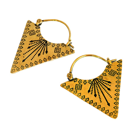 Ethnic triangle earrings brass