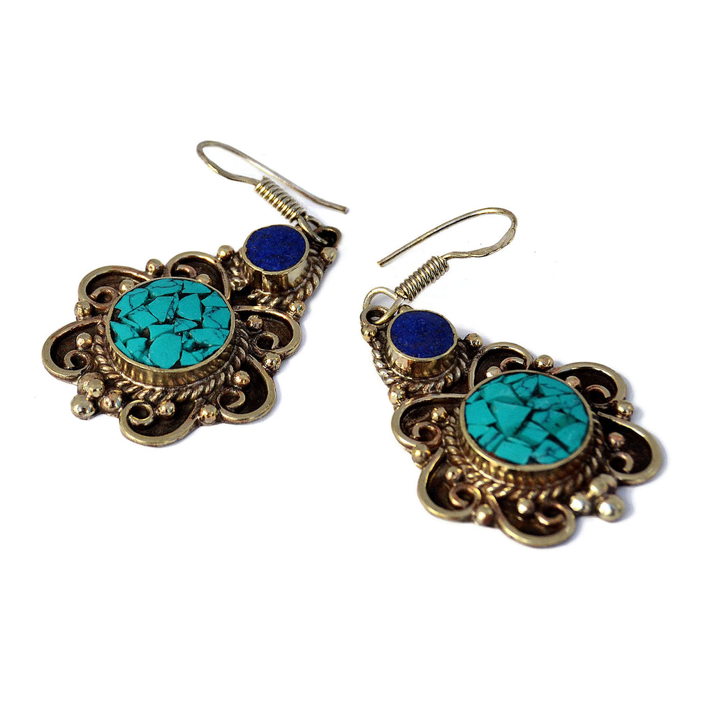 Silver neàl drop earrings with lapis lazuli and turquoise stones