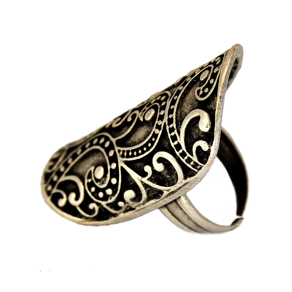 Bohemian large silver tribal ring