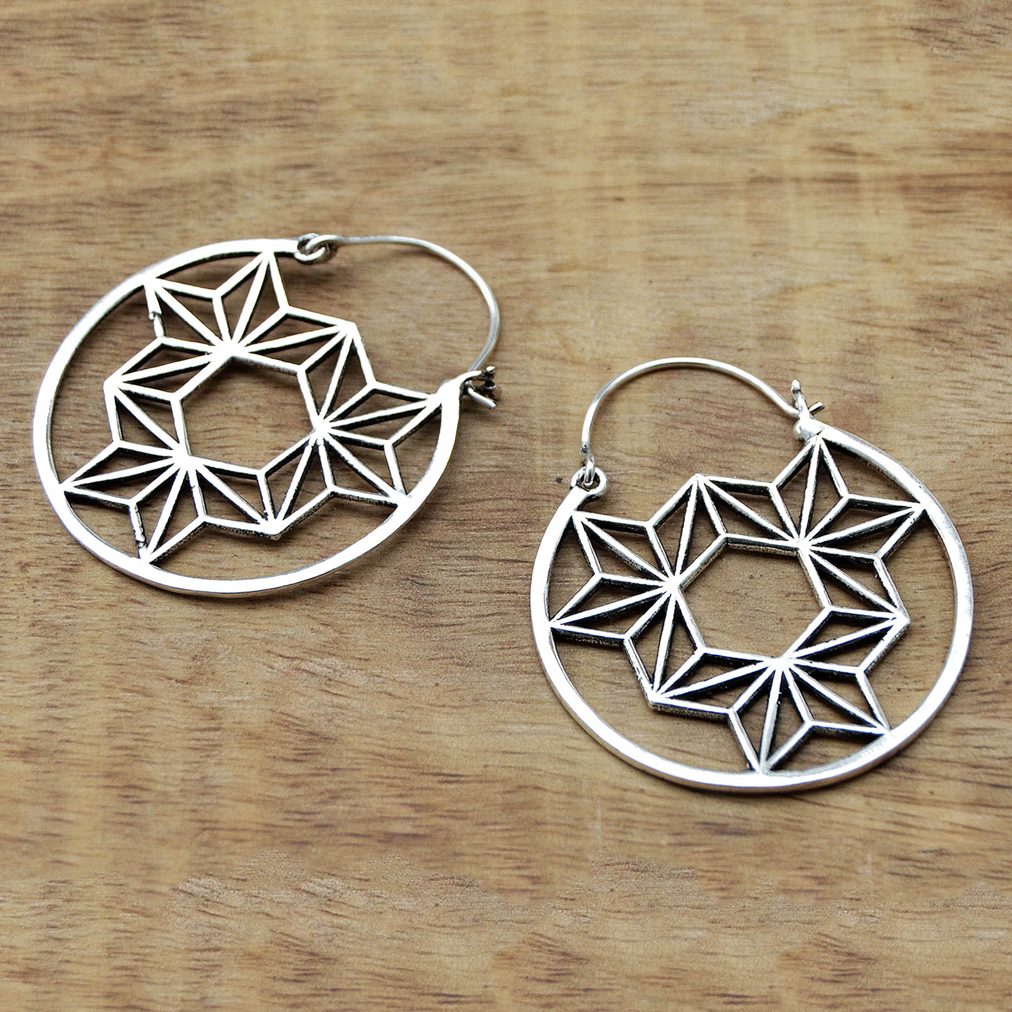 Silver tribal mandala earrings