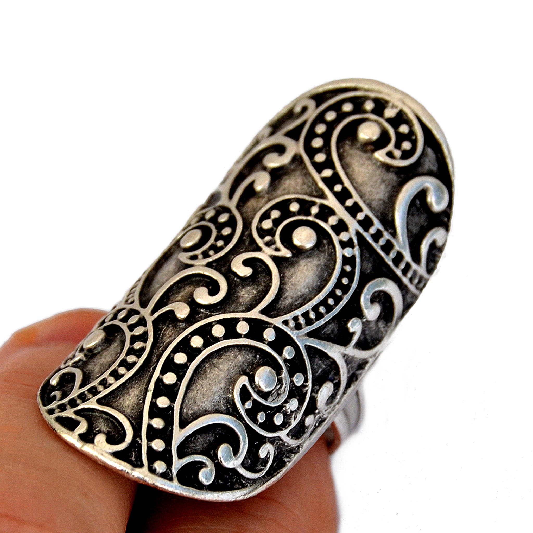 Large open silver tribal ring for women