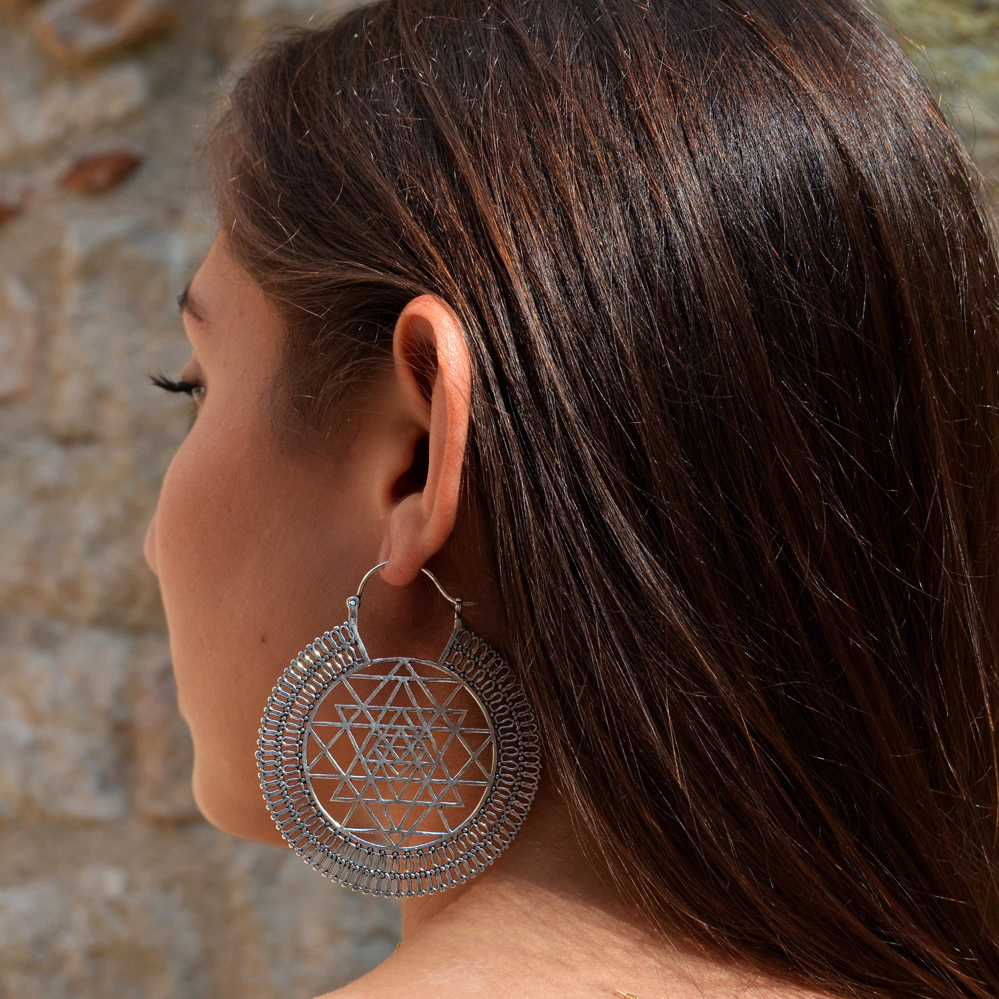 Silver yantra earrings