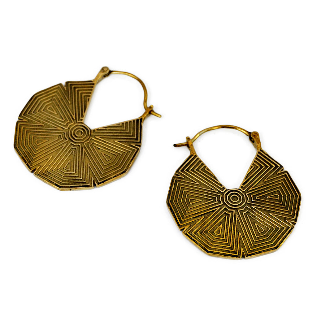 Gold star mandala hoop earrings