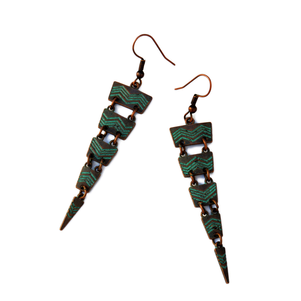 Green patina cascade earrings
