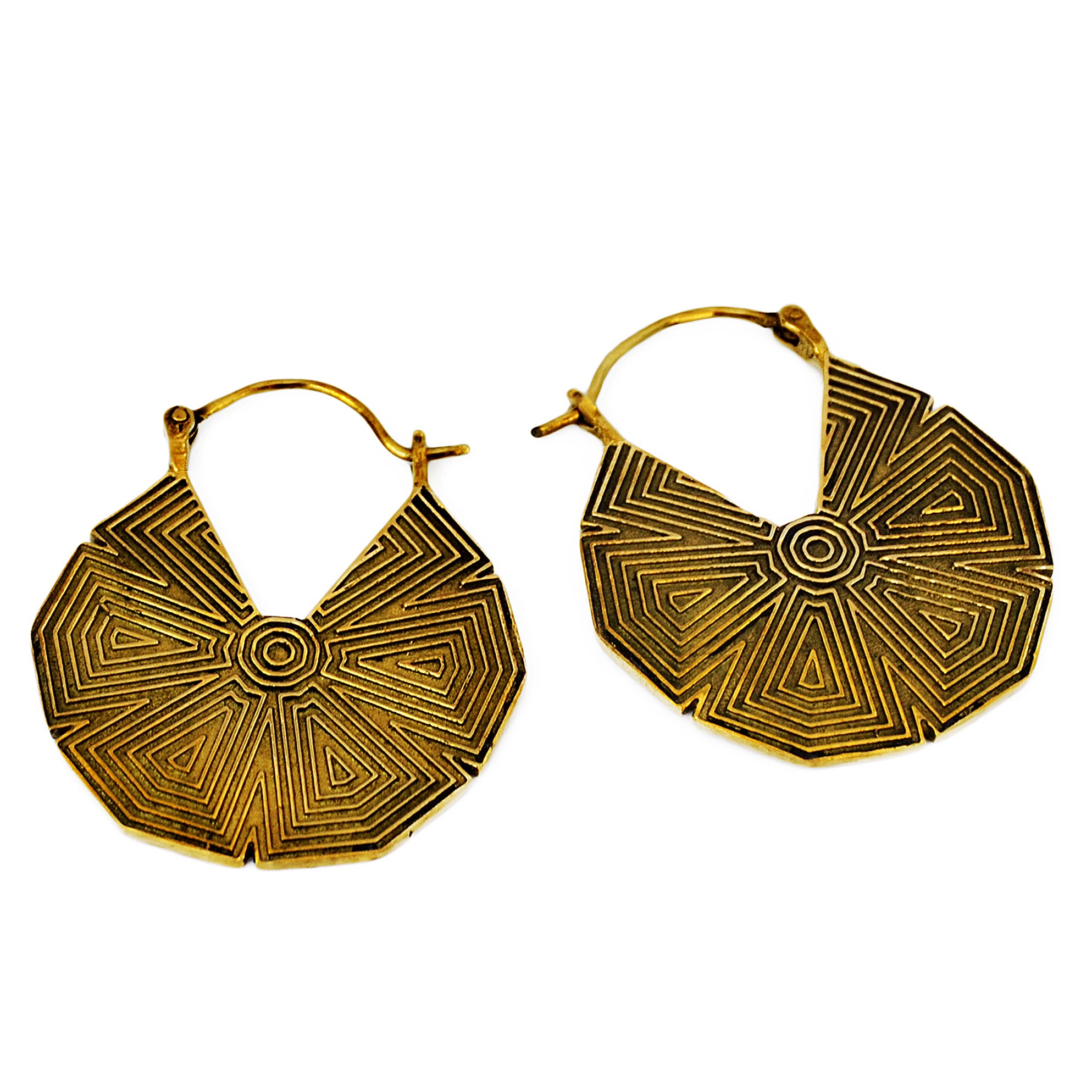 Gold geometric madala hoop earrings