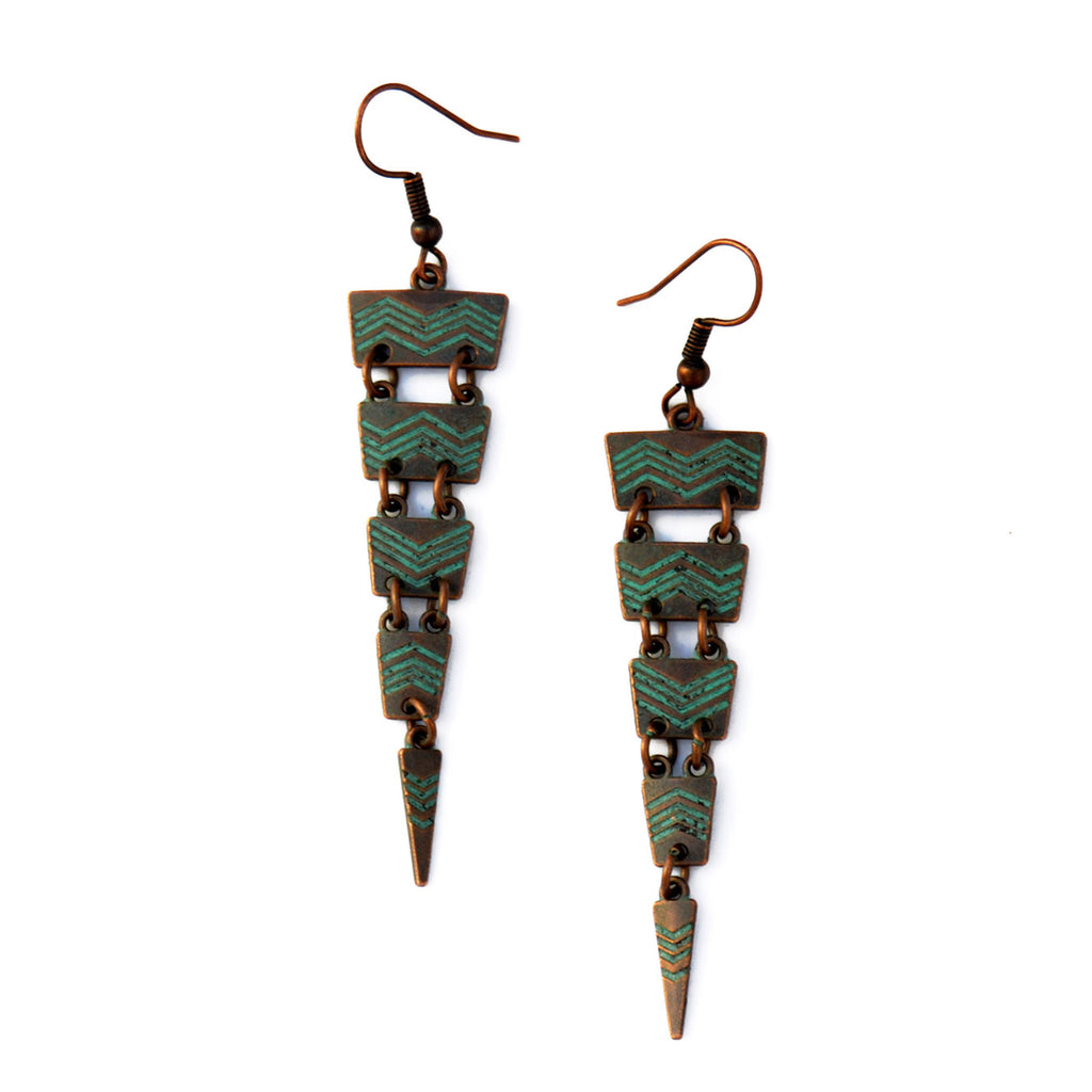 Green copper spike earrings
