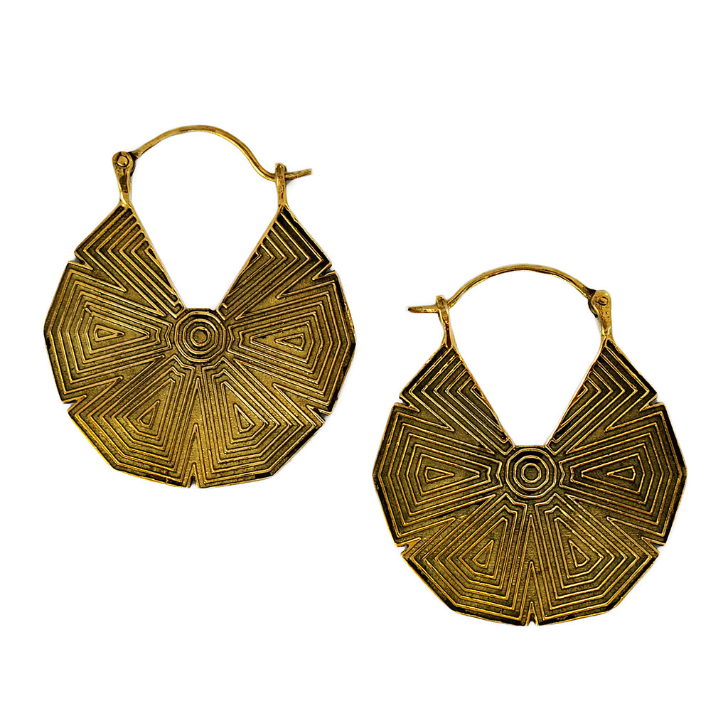 Brass geometric mandala hoop earrings