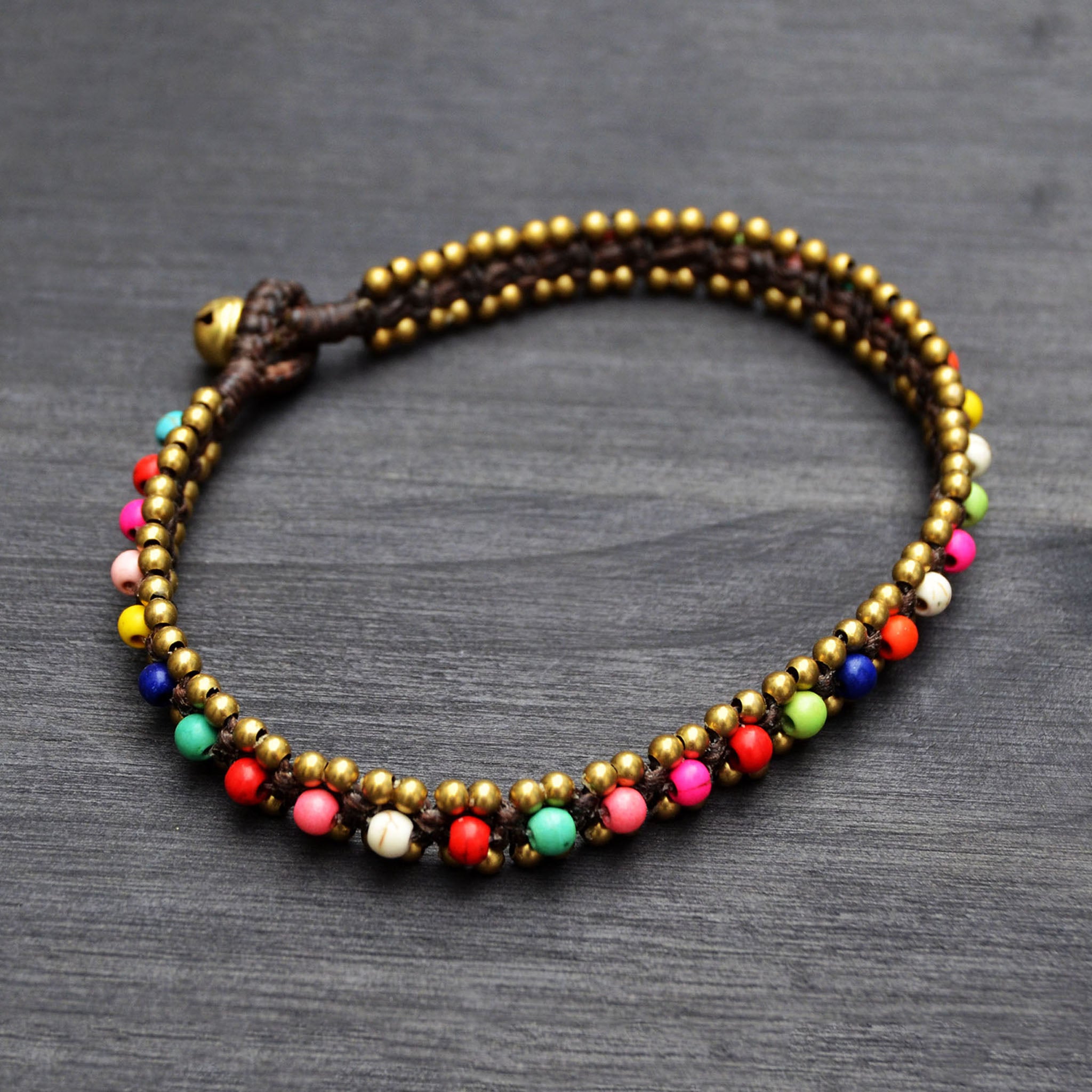 Anklet with multicolor and brass beads