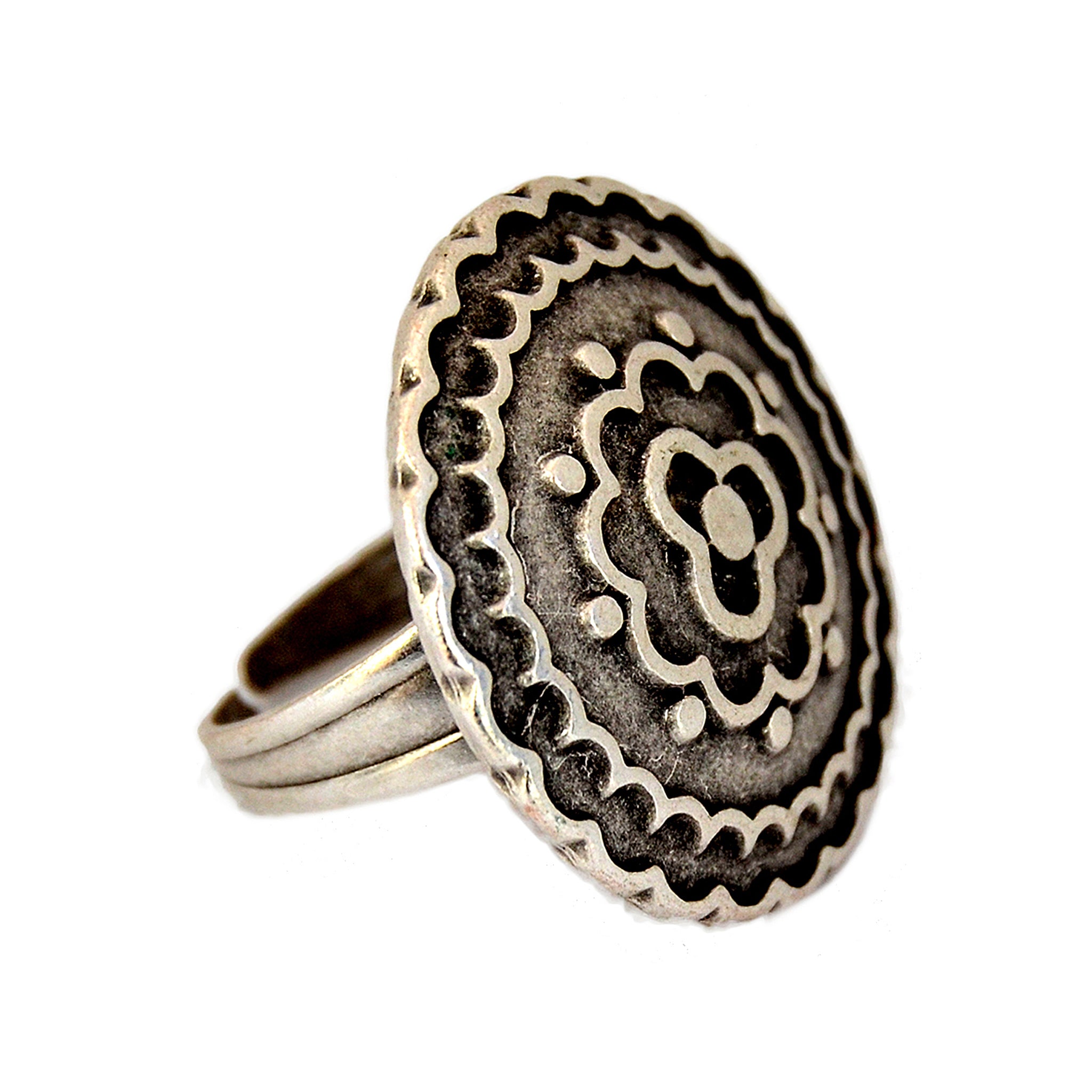 Silver bohemian mandala ring