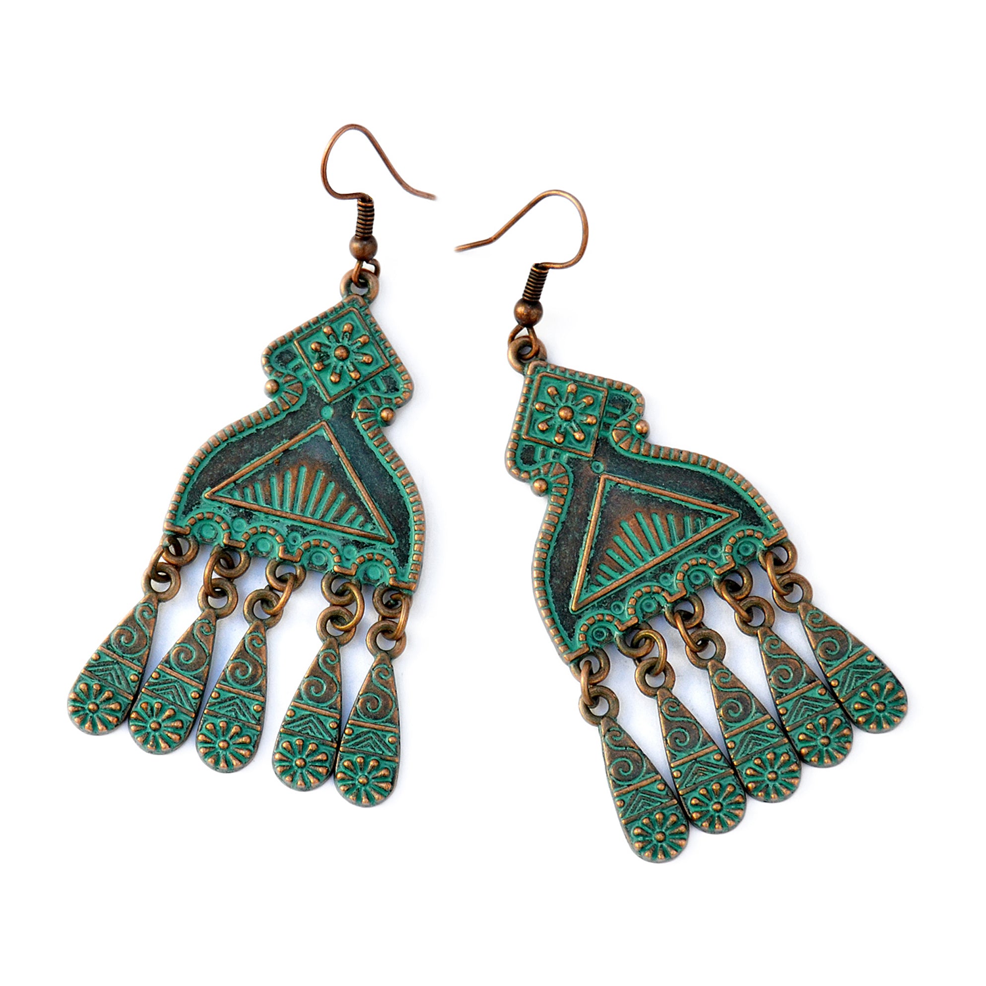 Ethnic verdigris oriental earrings