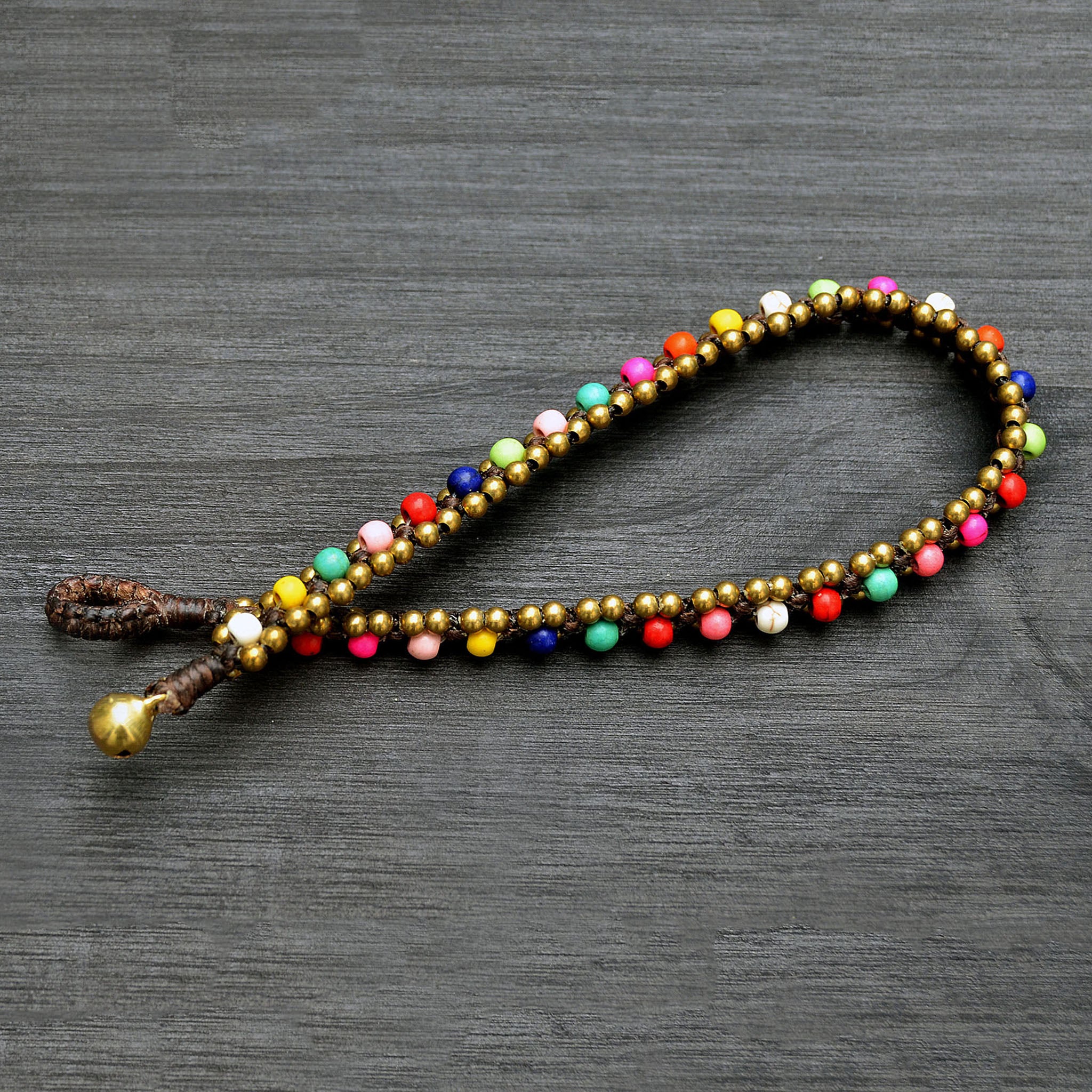 Summer anklet with multicolor and brass beads