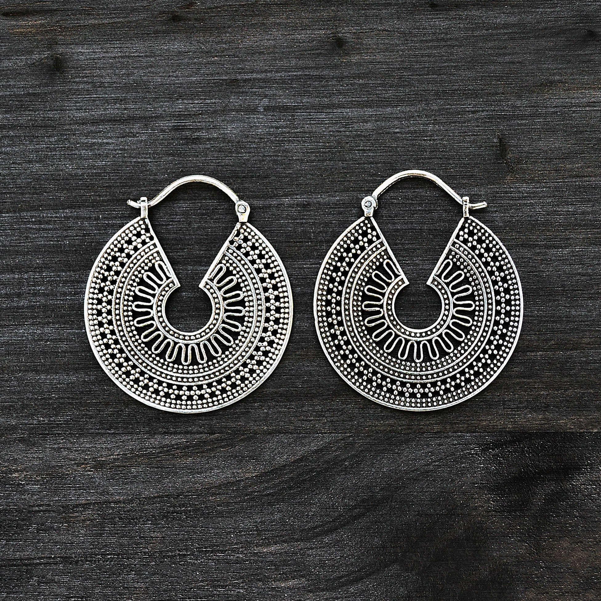 Indian silver creole earrings