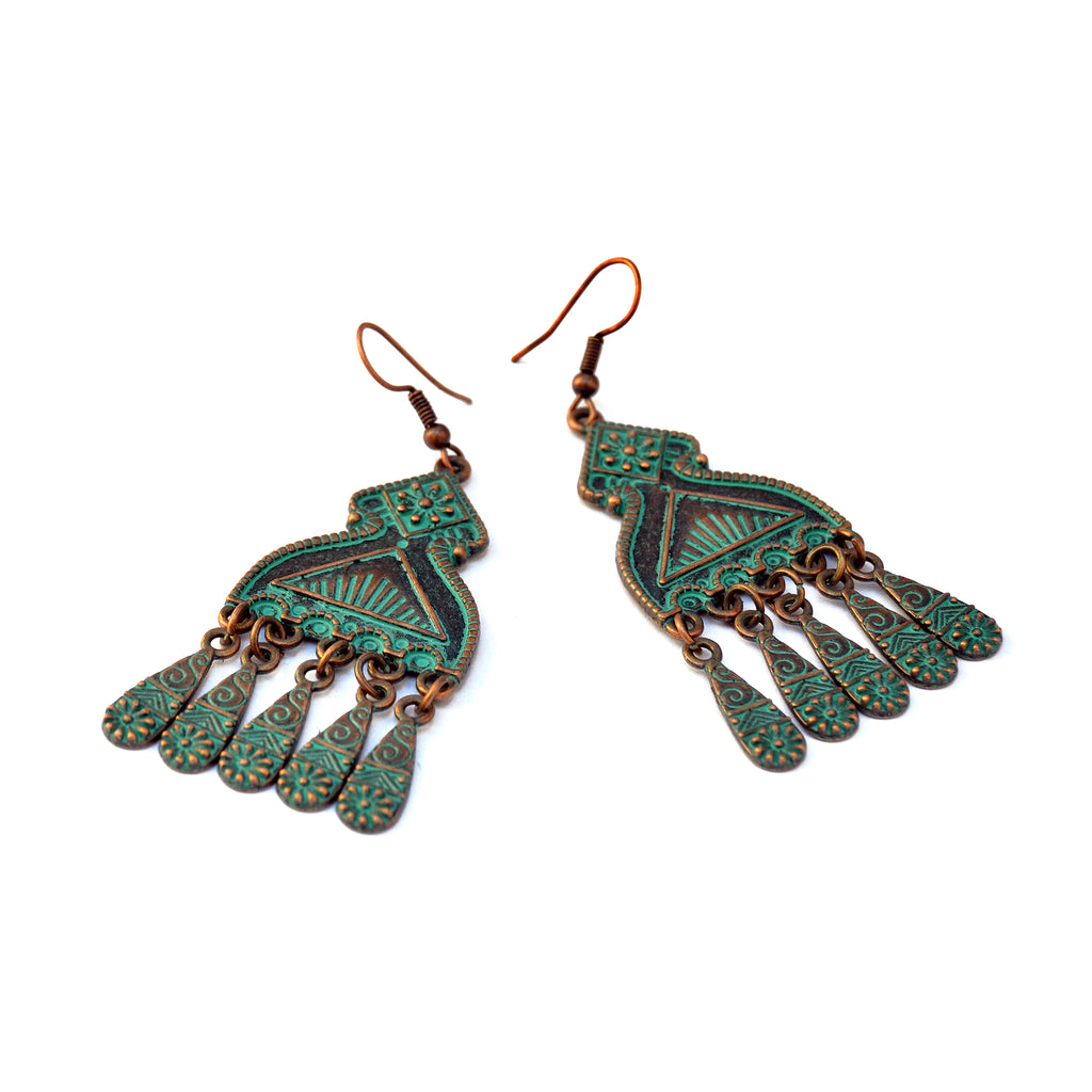 Green patina ethnic earrings