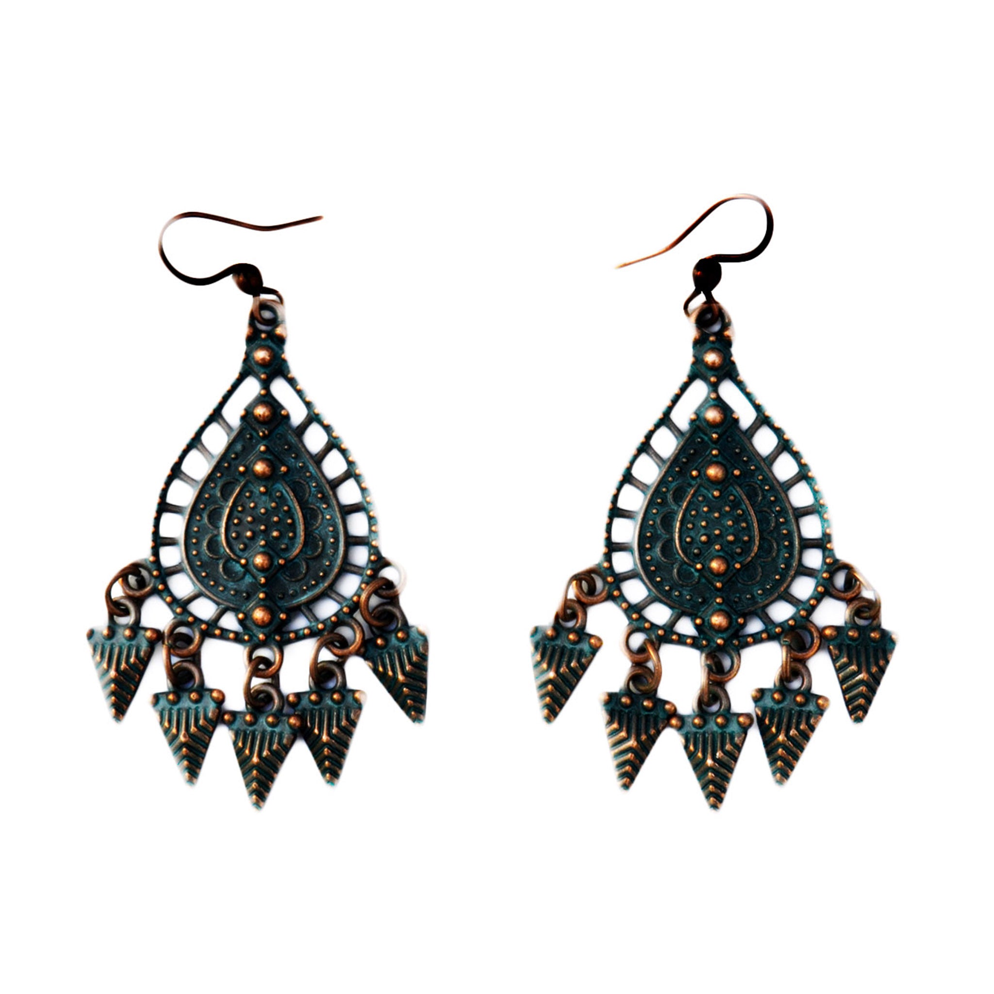 Green copper oriental earrings