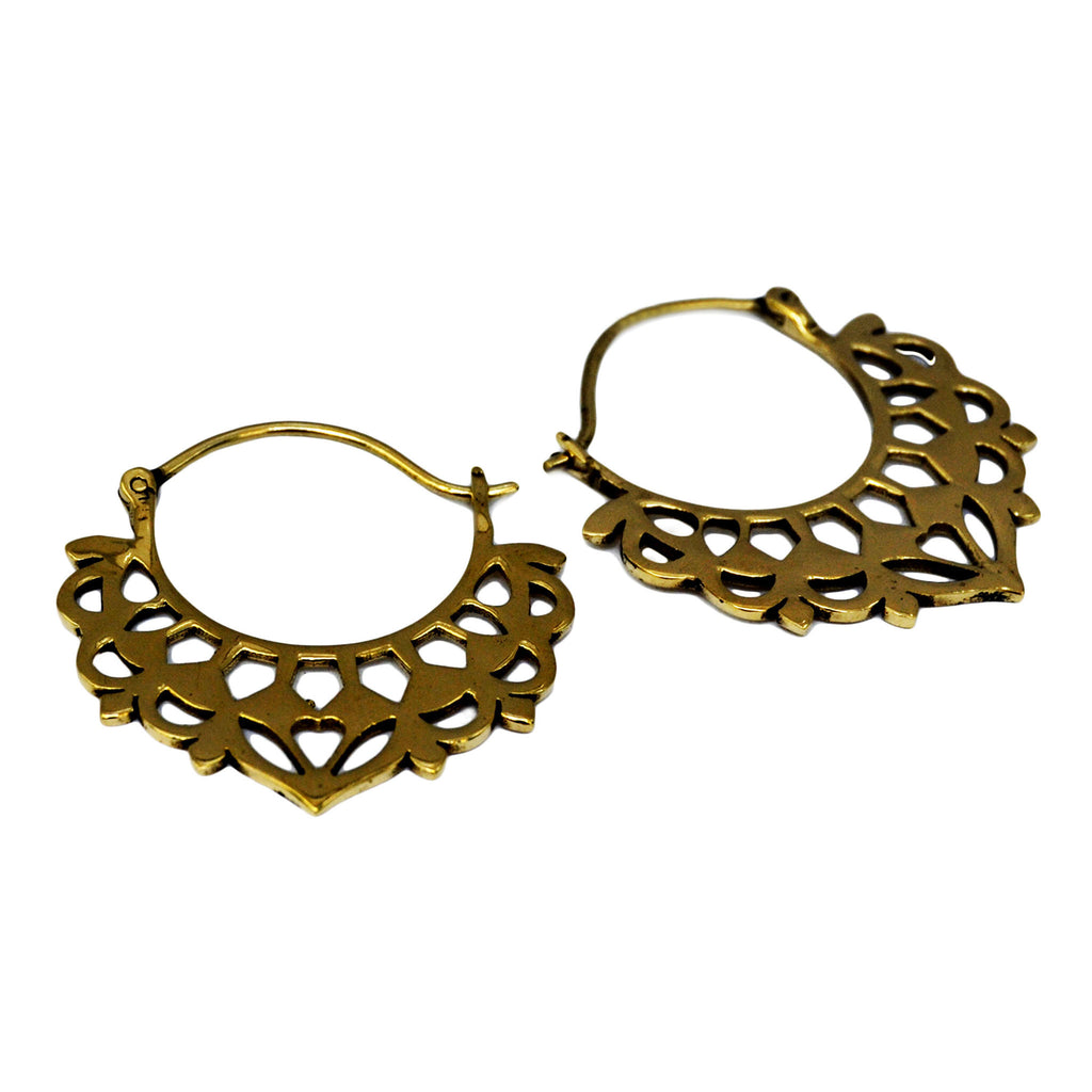 Gold carved bali hoop earrings