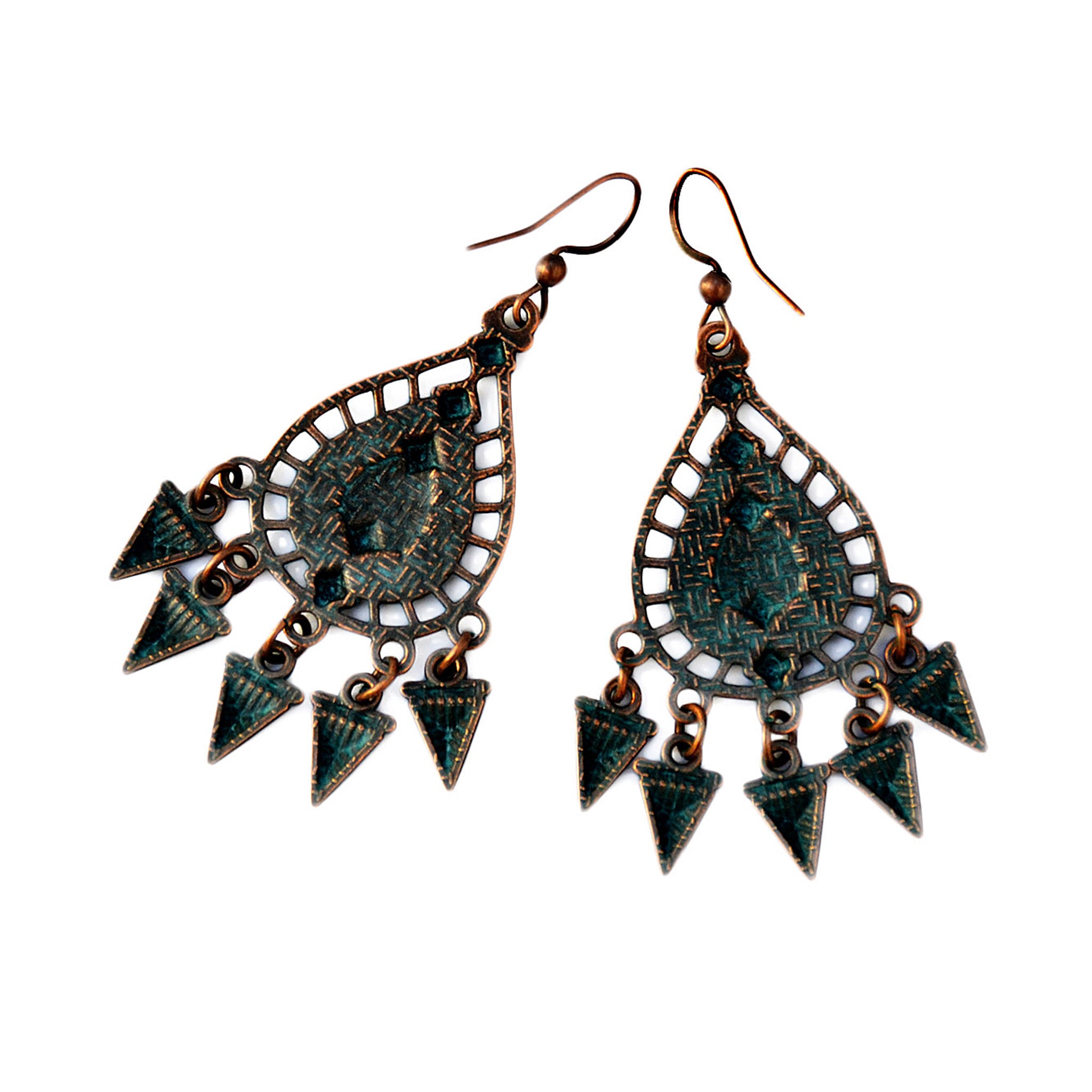 Green patina copper earrings