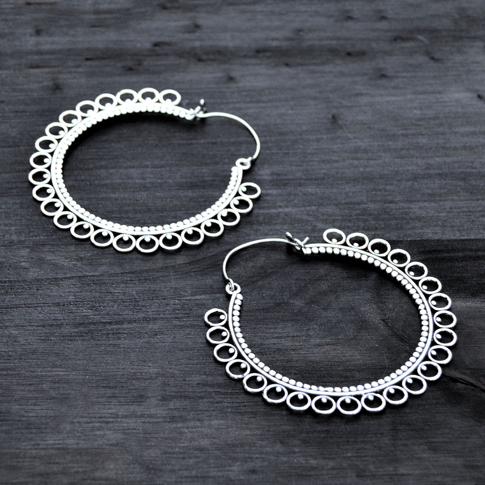 Silver banjara hoop earrings