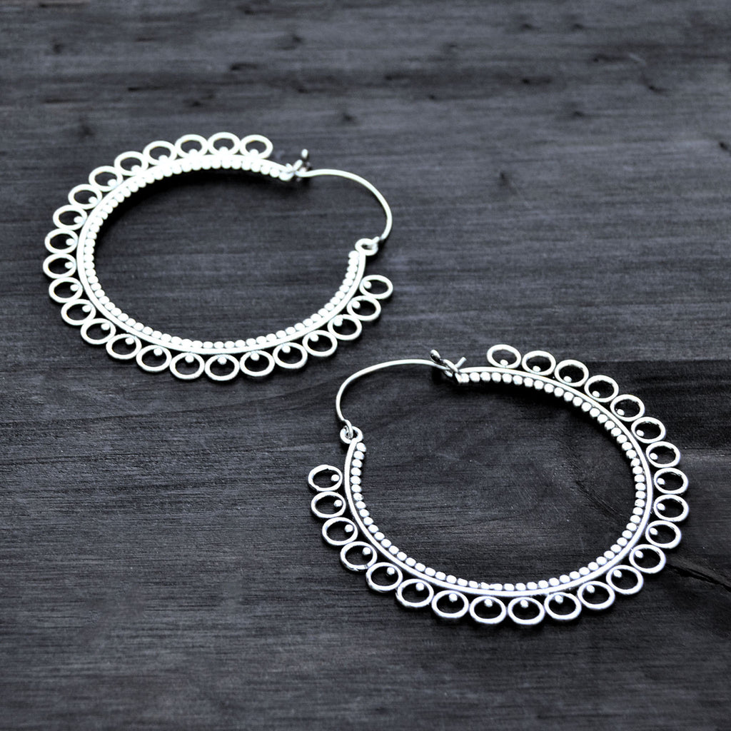 Silver banjara hoop earrings