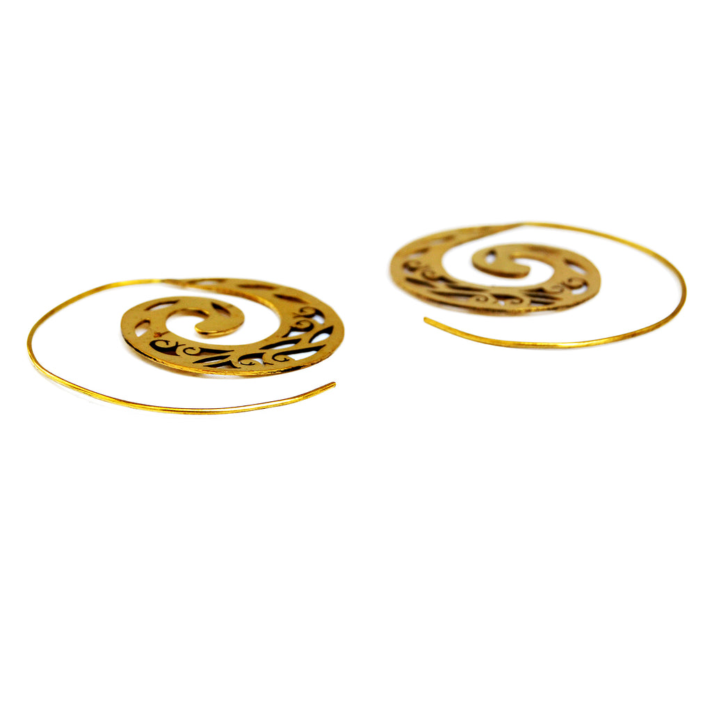 Gold tribal spiral earrings