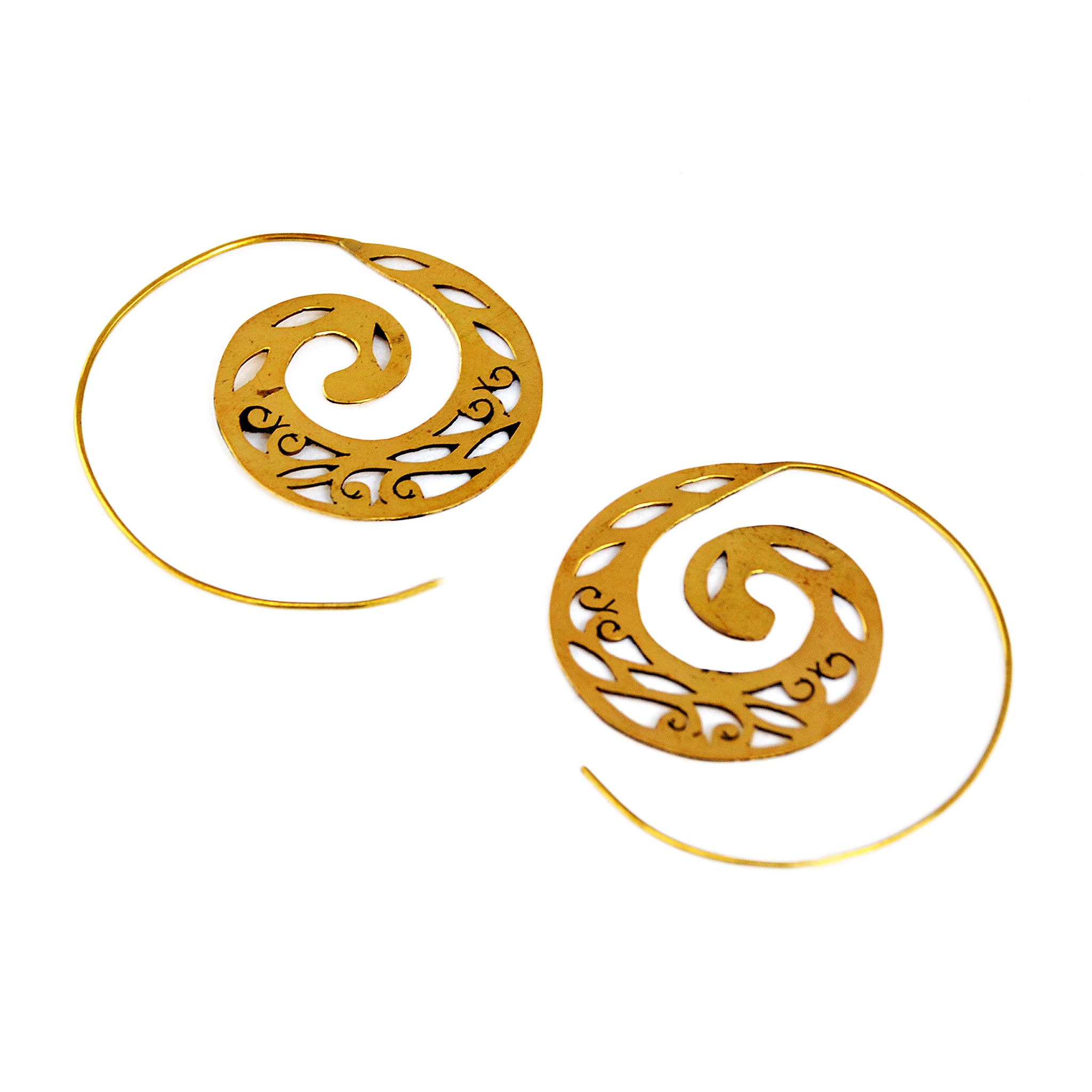 Brass ethnic spiral earrings