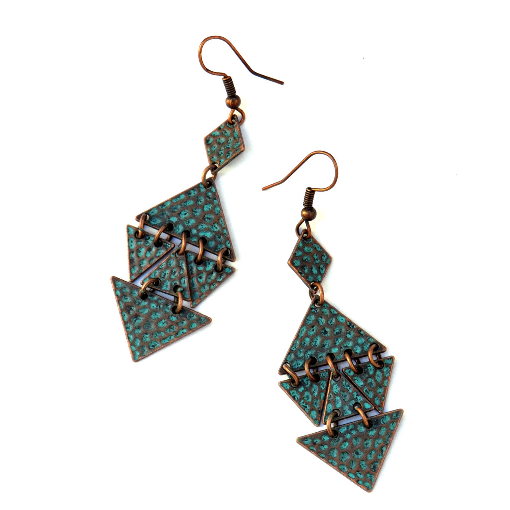 Verdigris triangle earrings