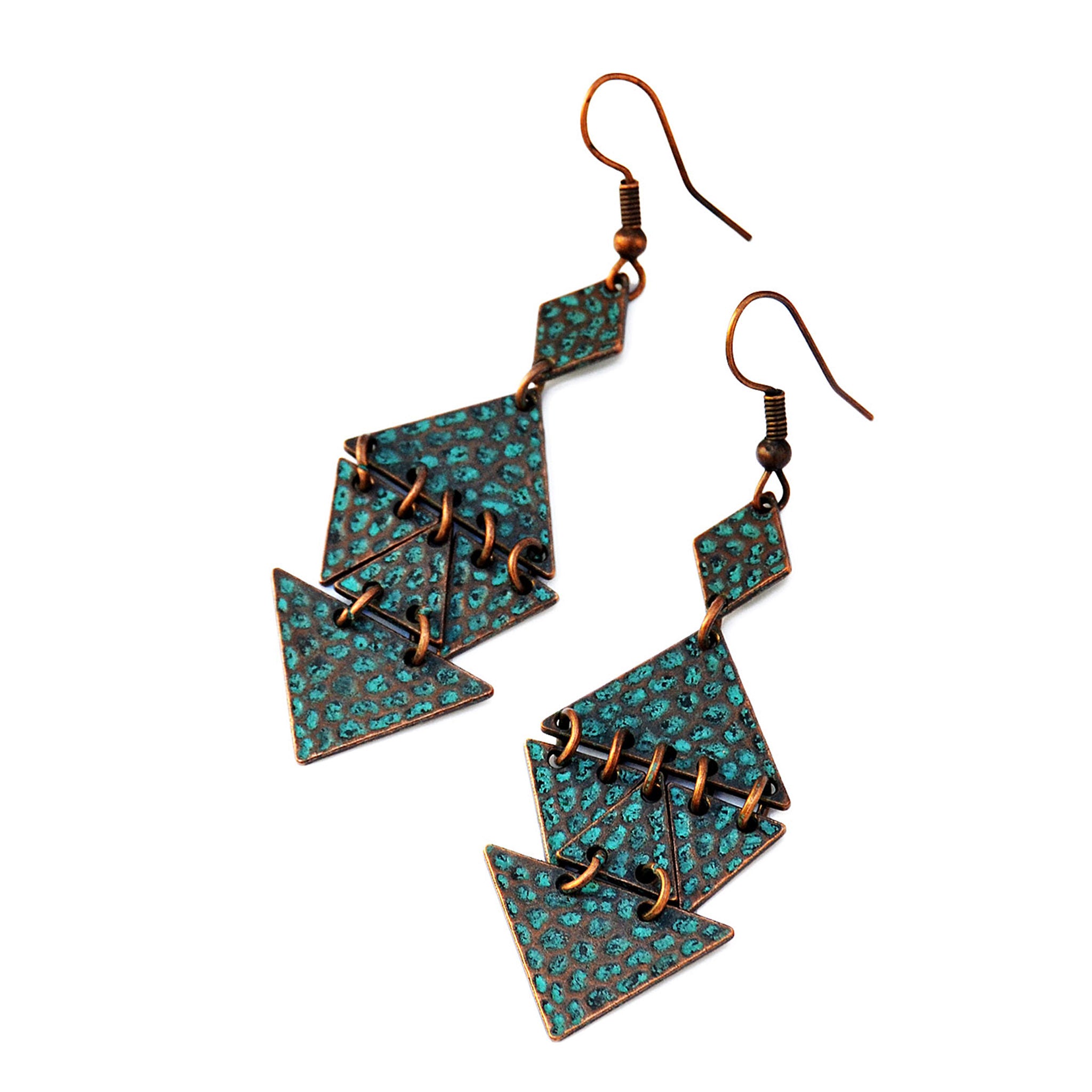 Verdigris triangle cascade earrings