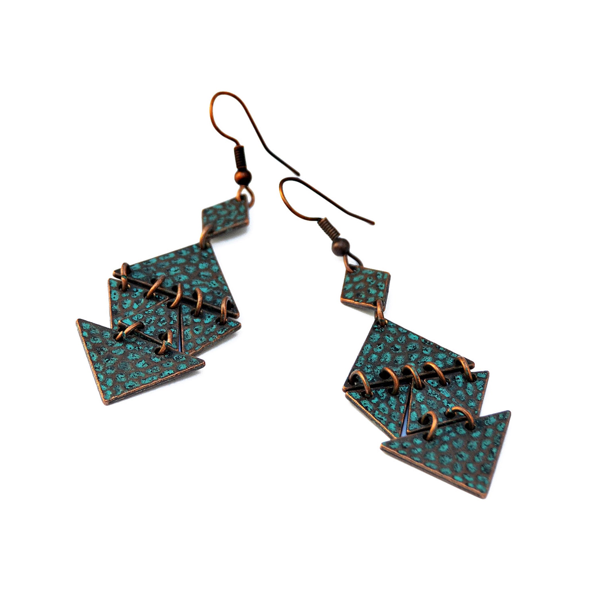 Verdigris geometric earrings
