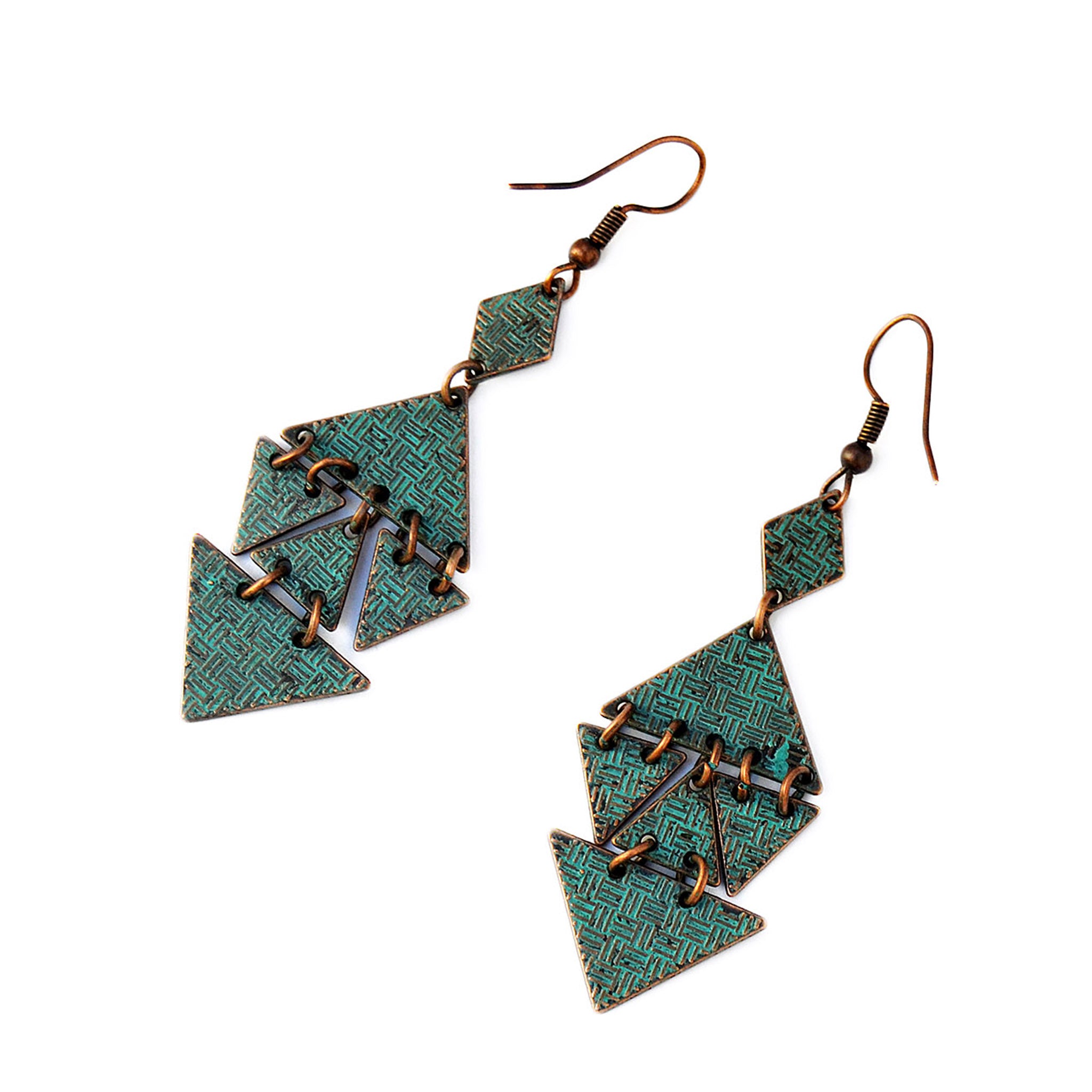 Green copper geometric earrings