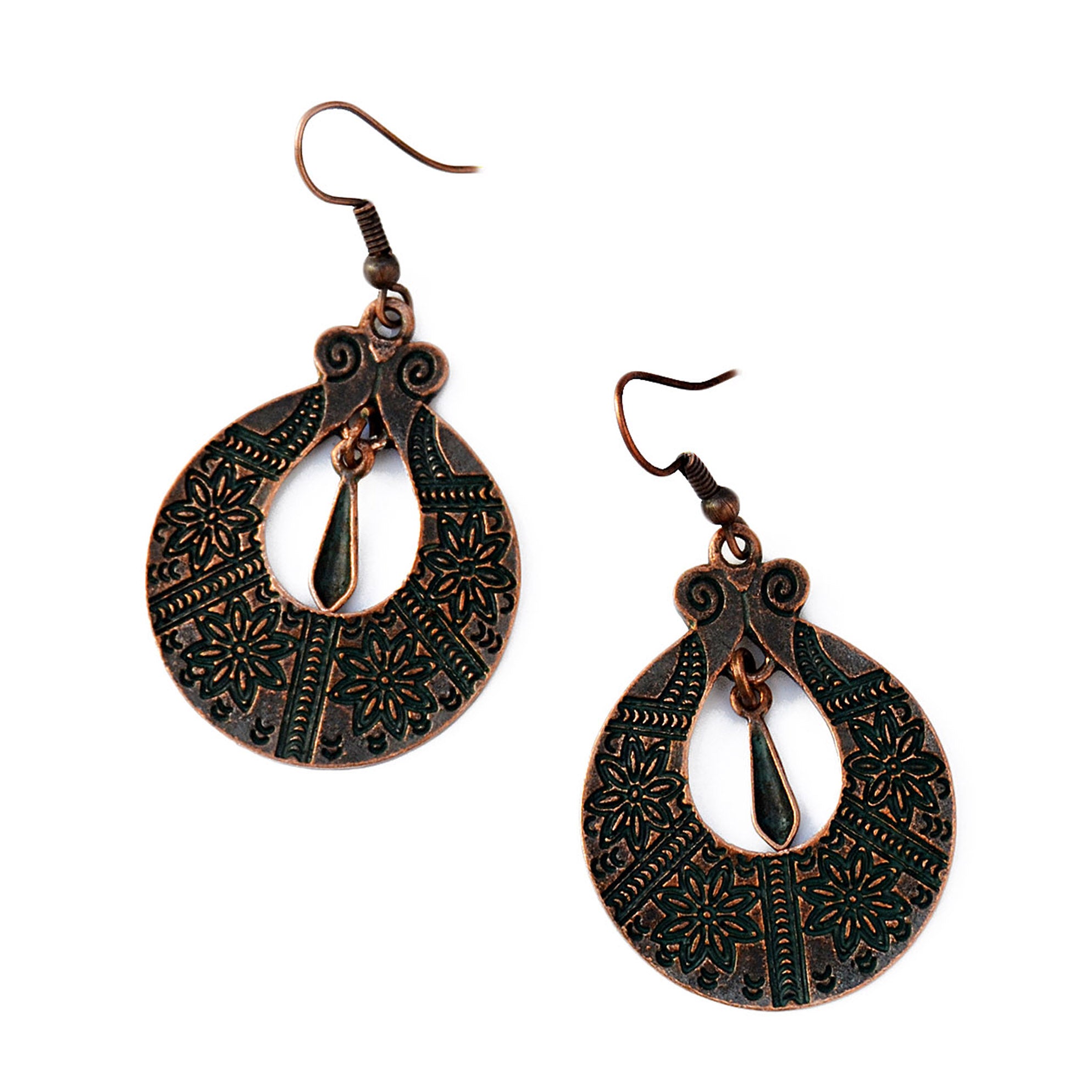 Green copper hoop earrings