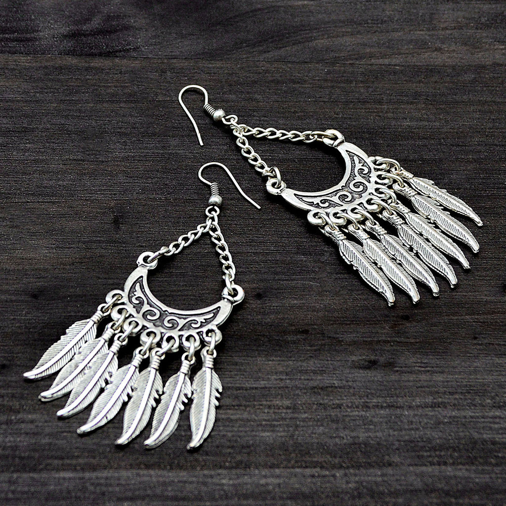 Tribal silver chandelier earrings