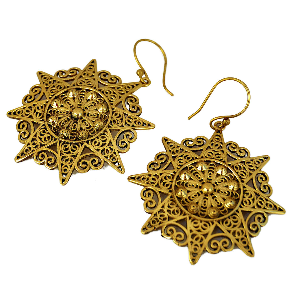 Brass filigree mandala earrings