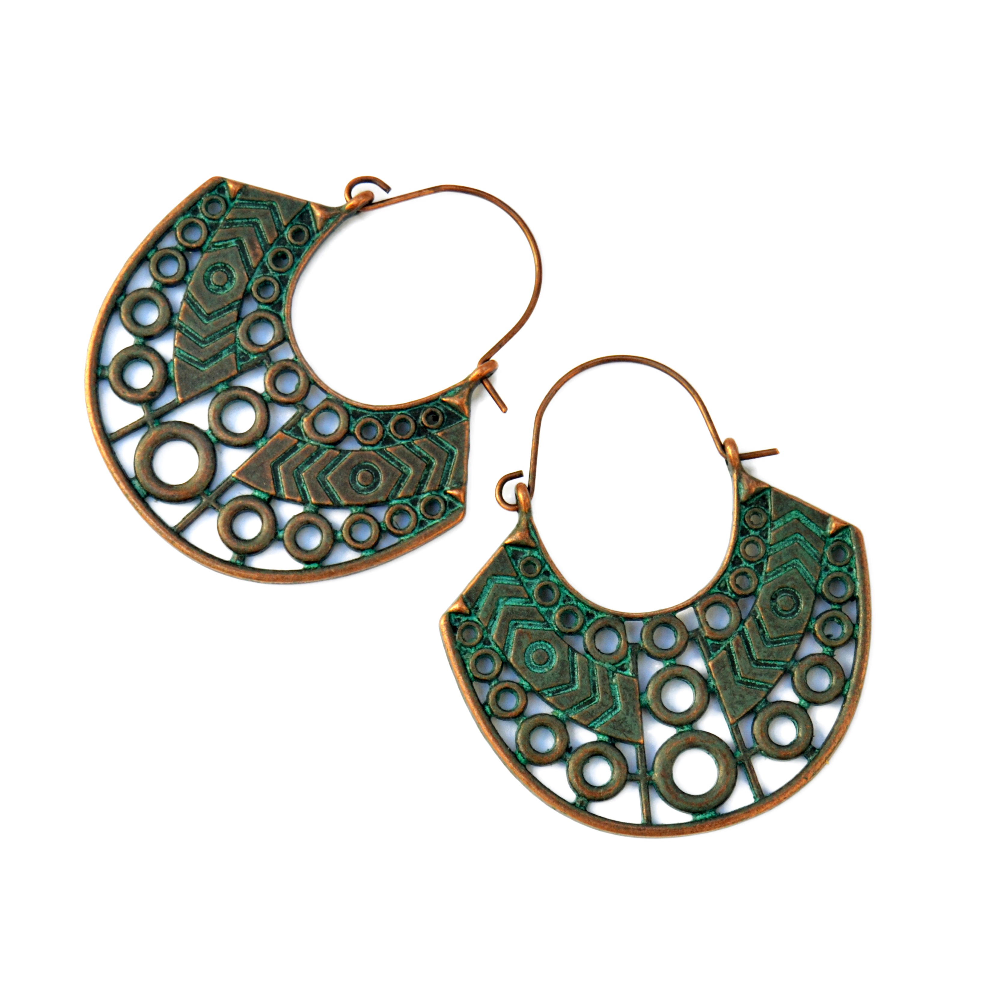 Green cooper tribal earrings