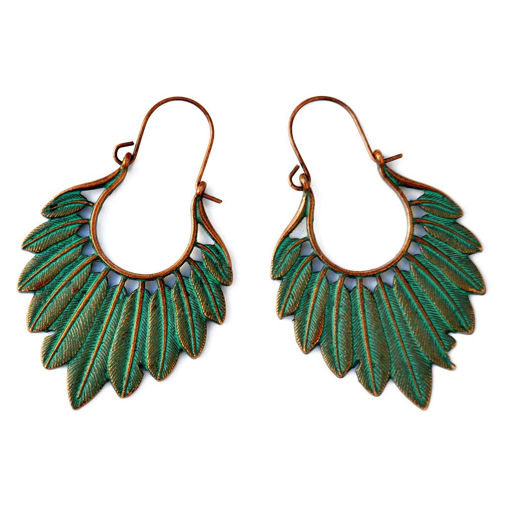 Antique copper feather earrings