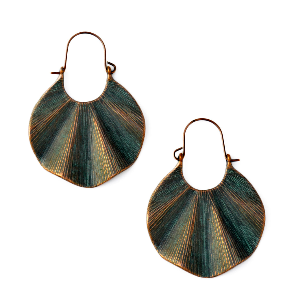 Boho green copper earrings