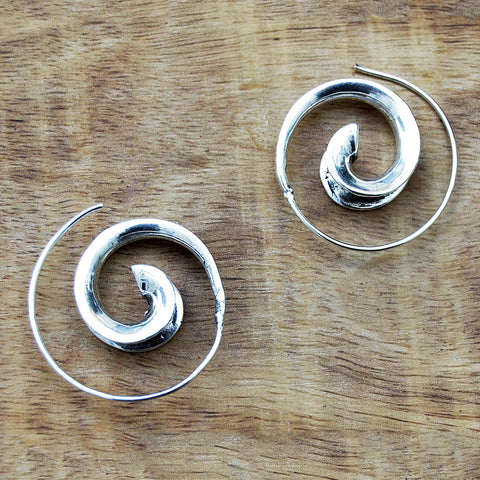Ethnic Spiral Earrings Silver