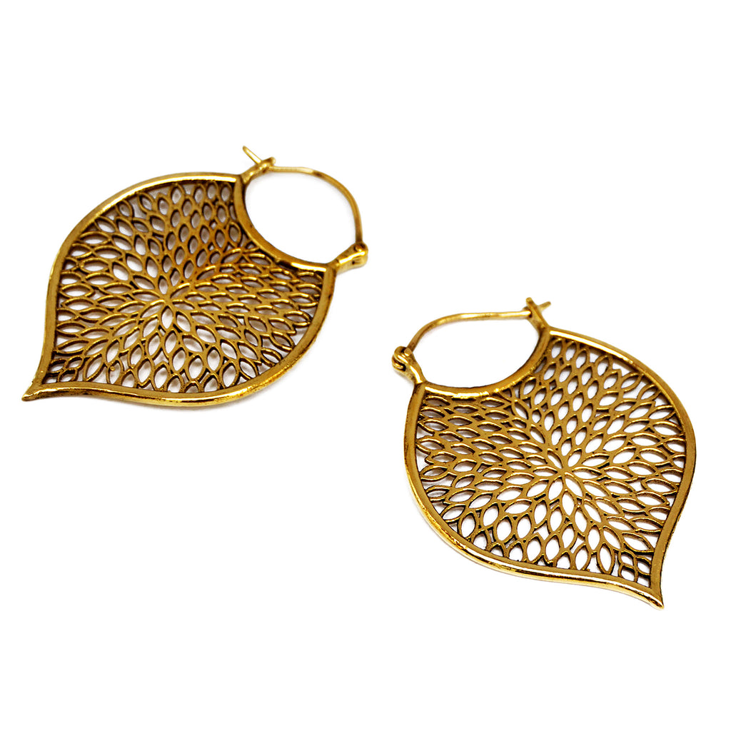 Gold tribal leaf earrings