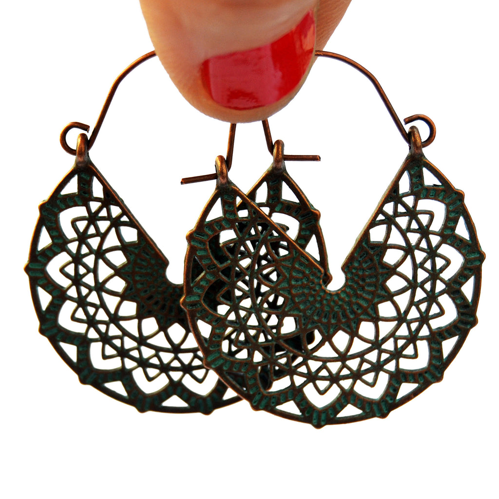 Tribal verdigris mandala earrings