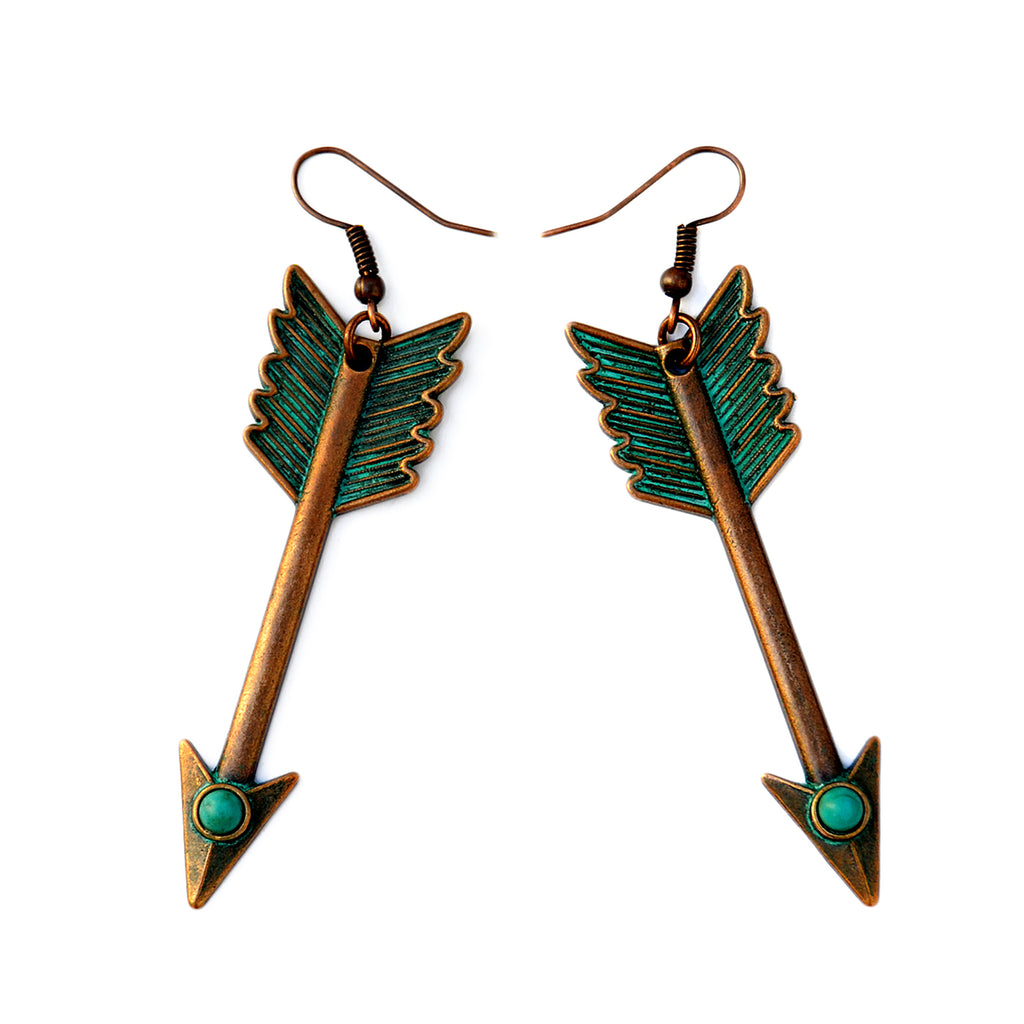 Green patina arrow earrings