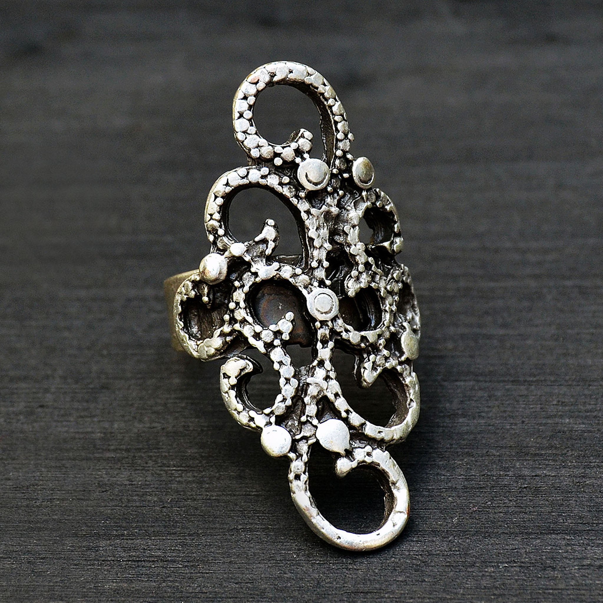 Large silver filigree gothic ring