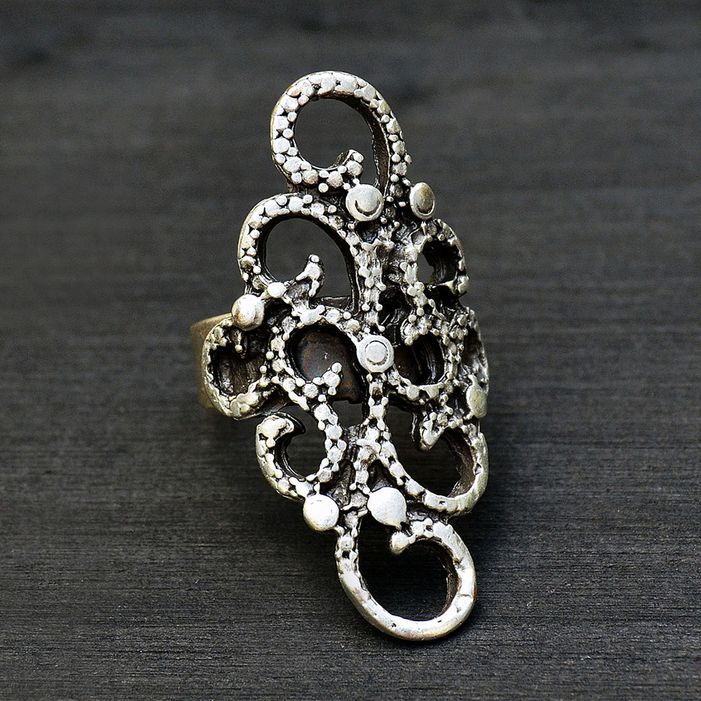 Large silver filigree gothic ring