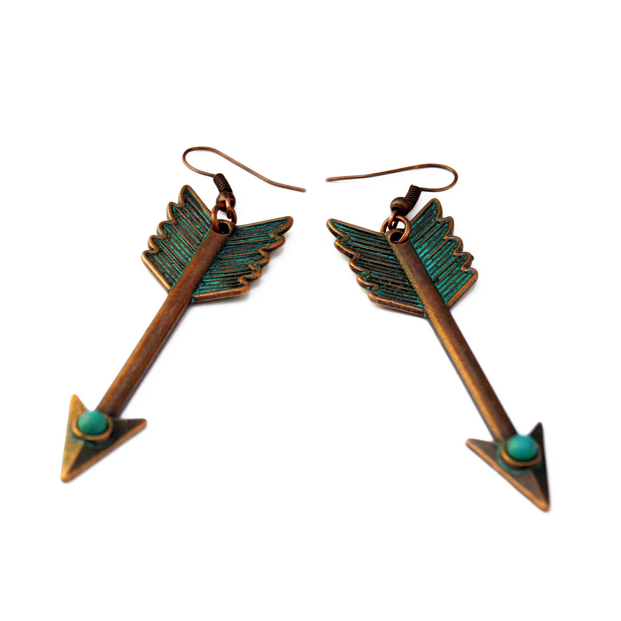 Boho arrow verdigris earrings