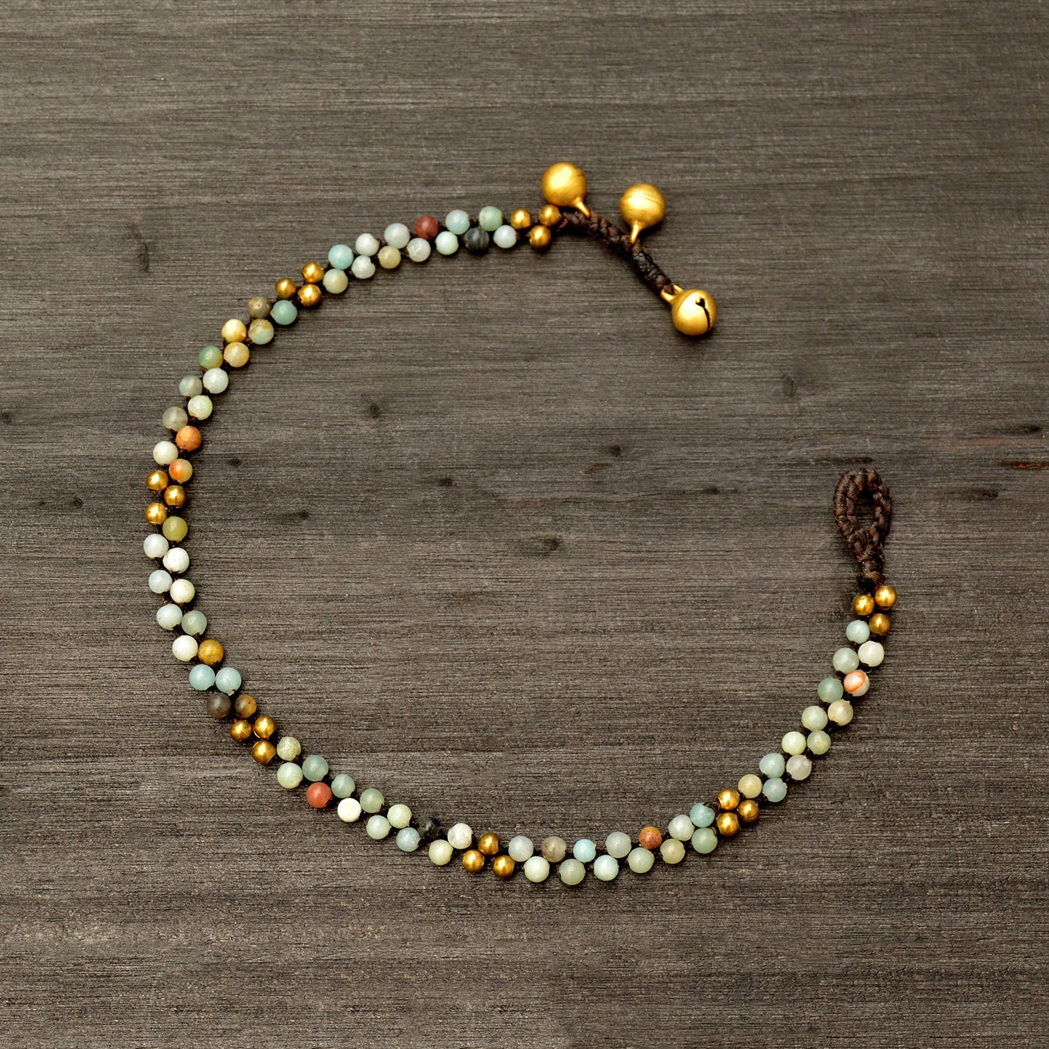 Stone and brass beads anklet