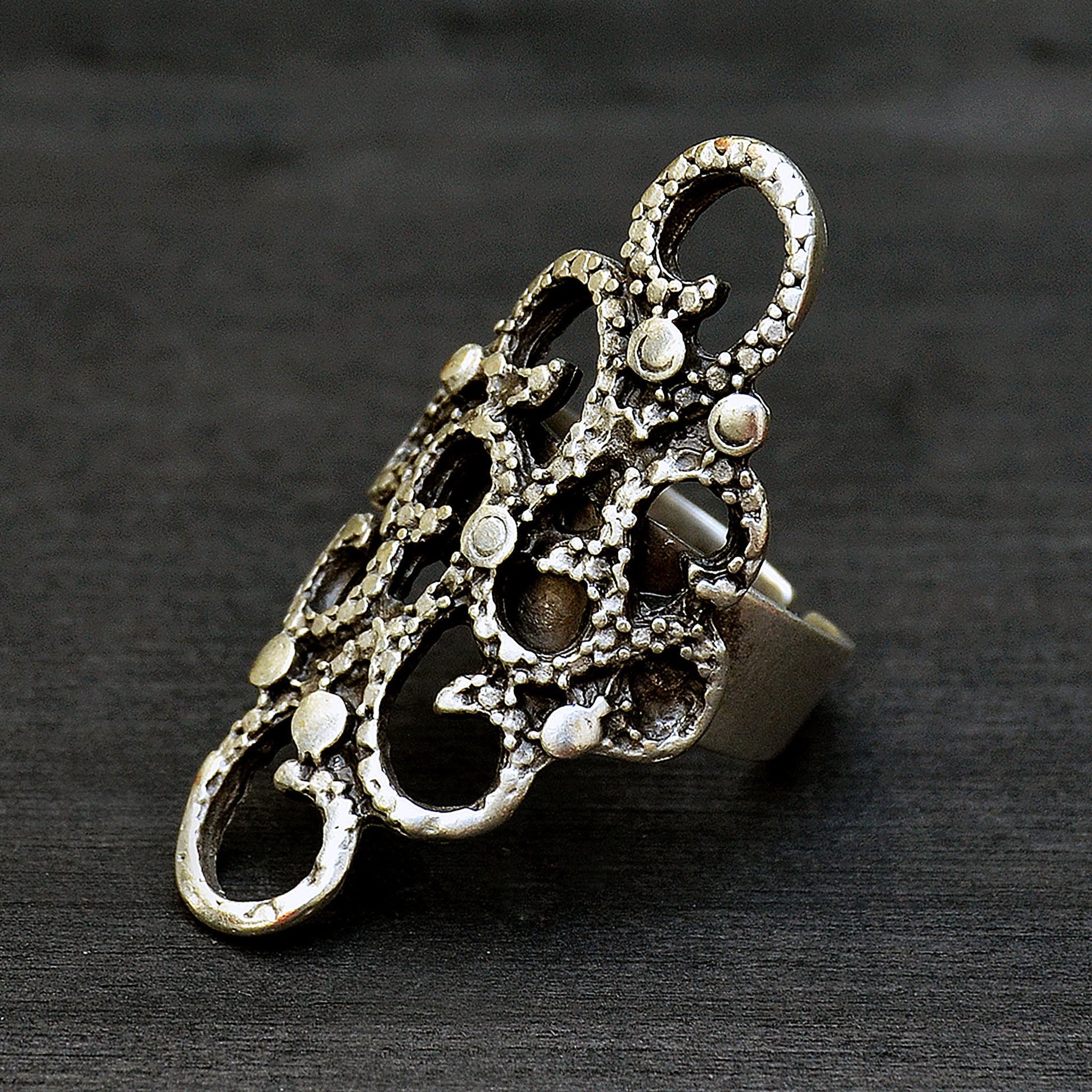 Silver gothic filigree ring