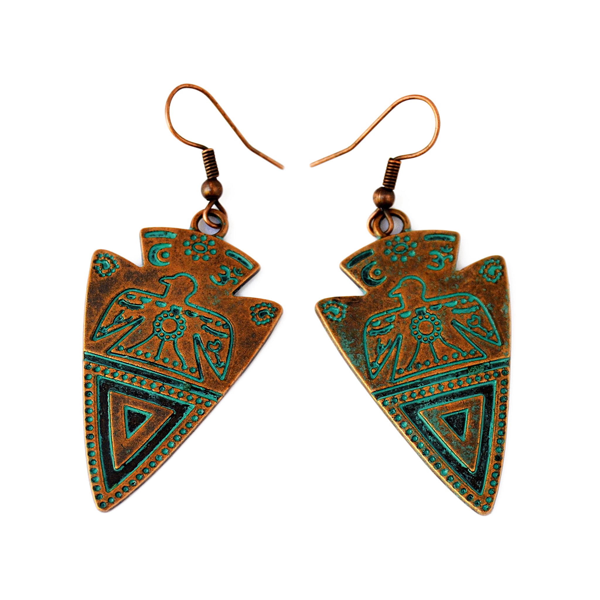 Oxidized copper arrow earrings
