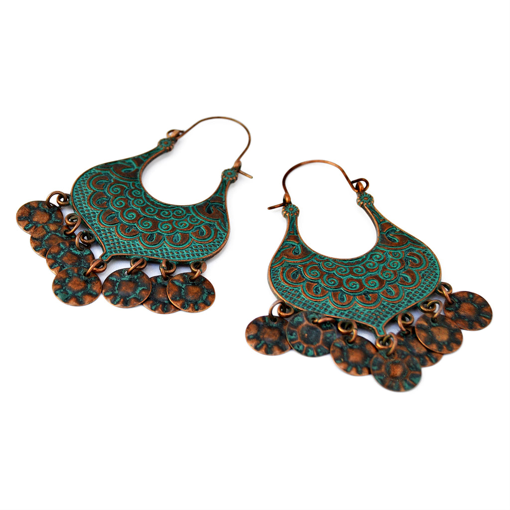 Green patina hoop earrings